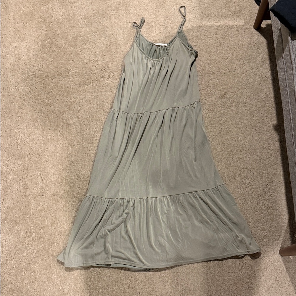 Lush Olive Green Tiered Midi Dress